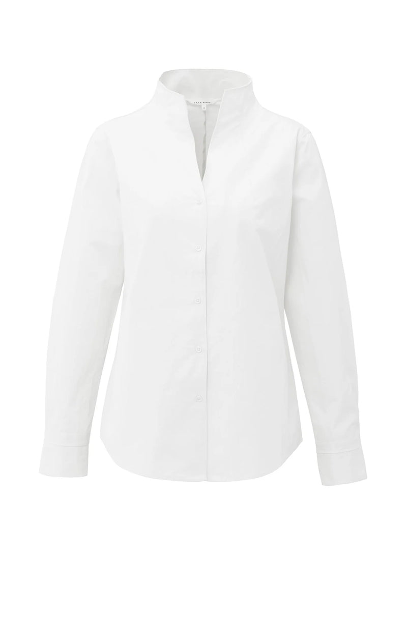 YAYA - Blouse with High V-neck Collar in Pure White