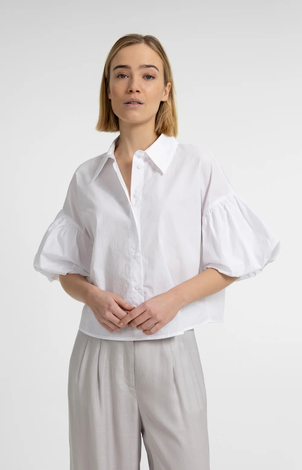 YAYA - Blouse with Balloon Sleeves in Pure White