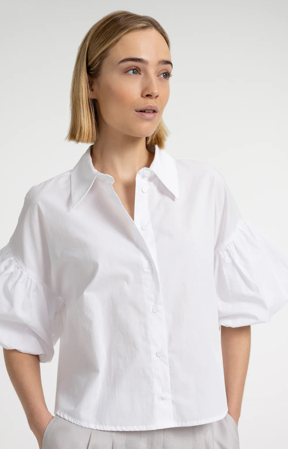 YAYA - Blouse with Balloon Sleeves in Pure White