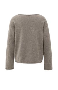 YAYA - Boat Neck Sweater with Refined Decorative Seams in Brown Melange