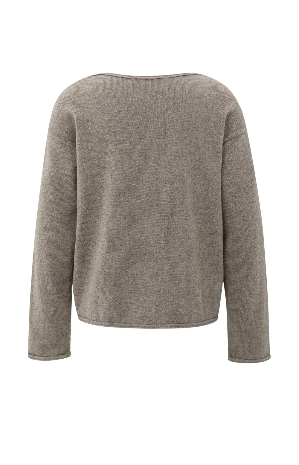 YAYA - Boat Neck Sweater with Refined Decorative Seams in Brown Melange