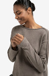 YAYA - Boat Neck Sweater with Refined Decorative Seams in Brown Melange