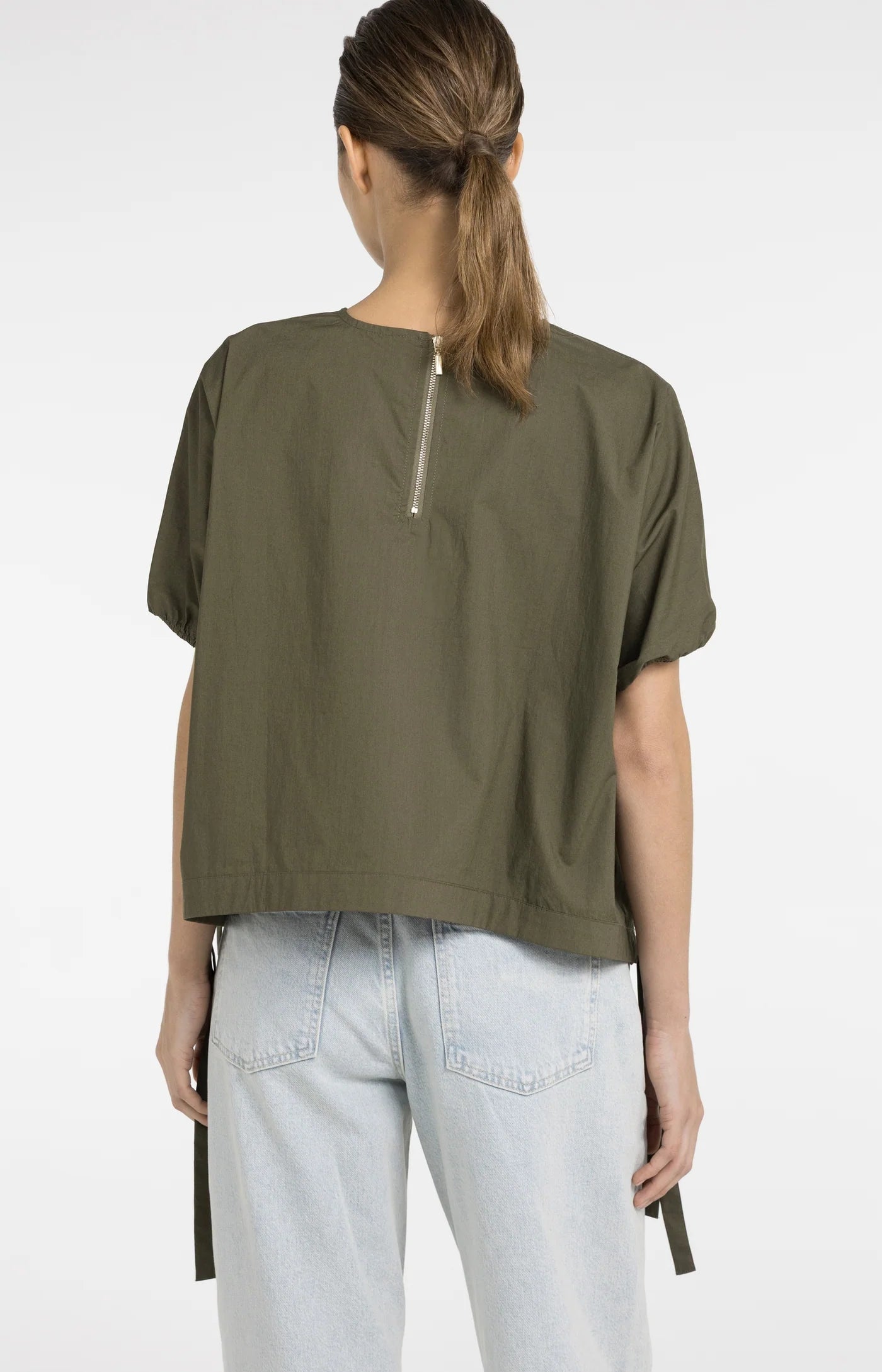 YAYA - Boxy Top with Adjustable Waist in Army Green