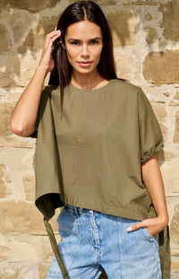 YAYA - Boxy Top with Adjustable Waist in Army Green