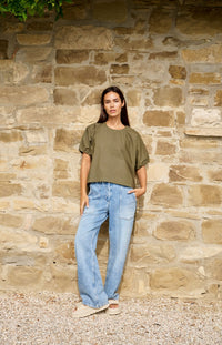 YAYA - Boxy Top with Adjustable Waist in Army Green