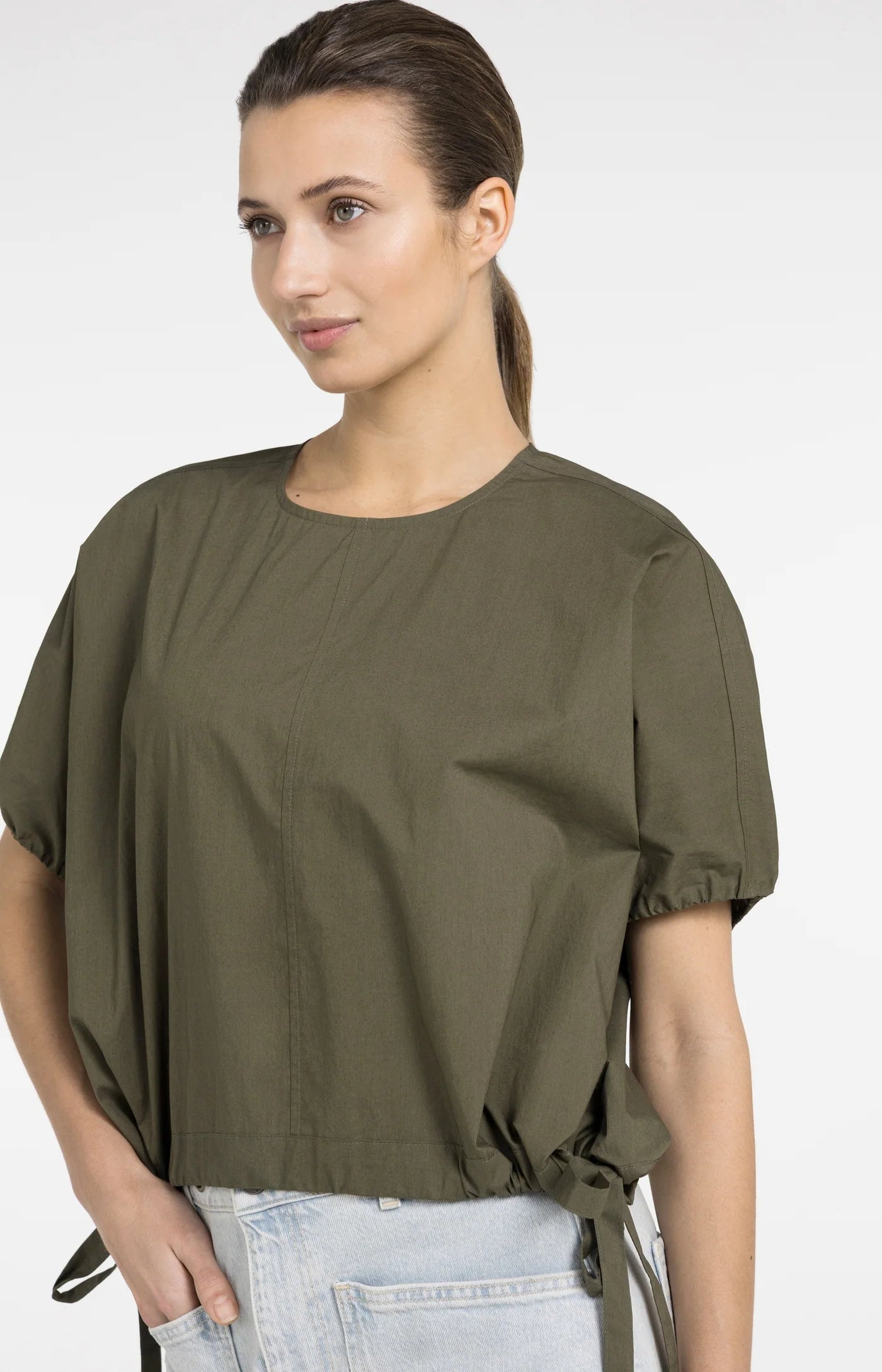 YAYA - Boxy Top with Adjustable Waist in Army Green