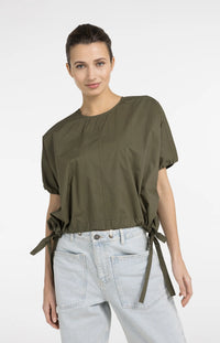 YAYA - Boxy Top with Adjustable Waist in Army Green