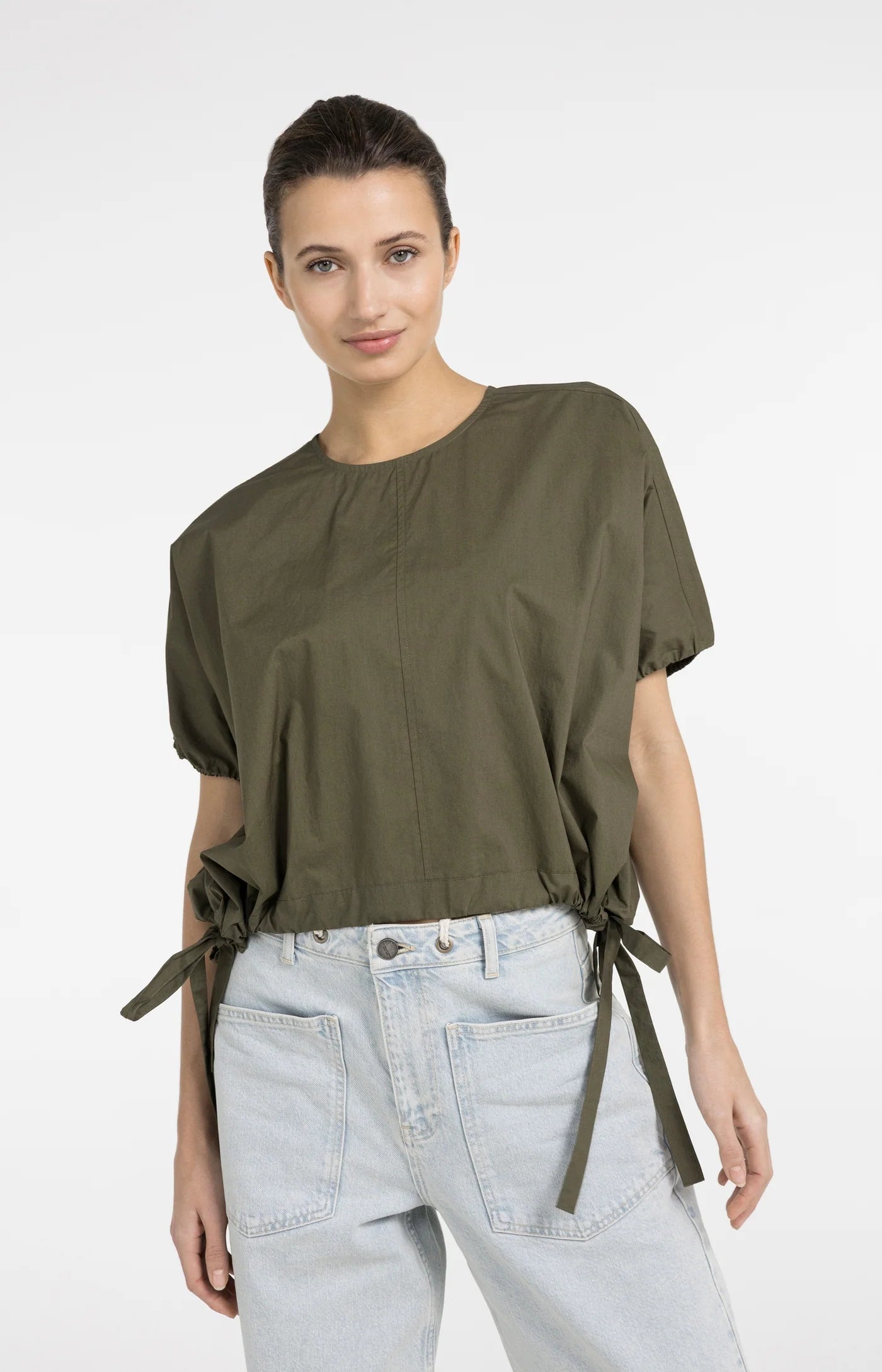 YAYA - Boxy Top with Adjustable Waist in Army Green