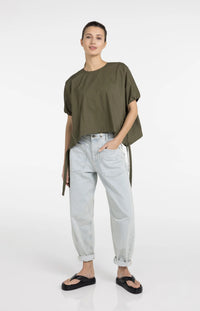 YAYA - Boxy Top with Adjustable Waist in Army Green