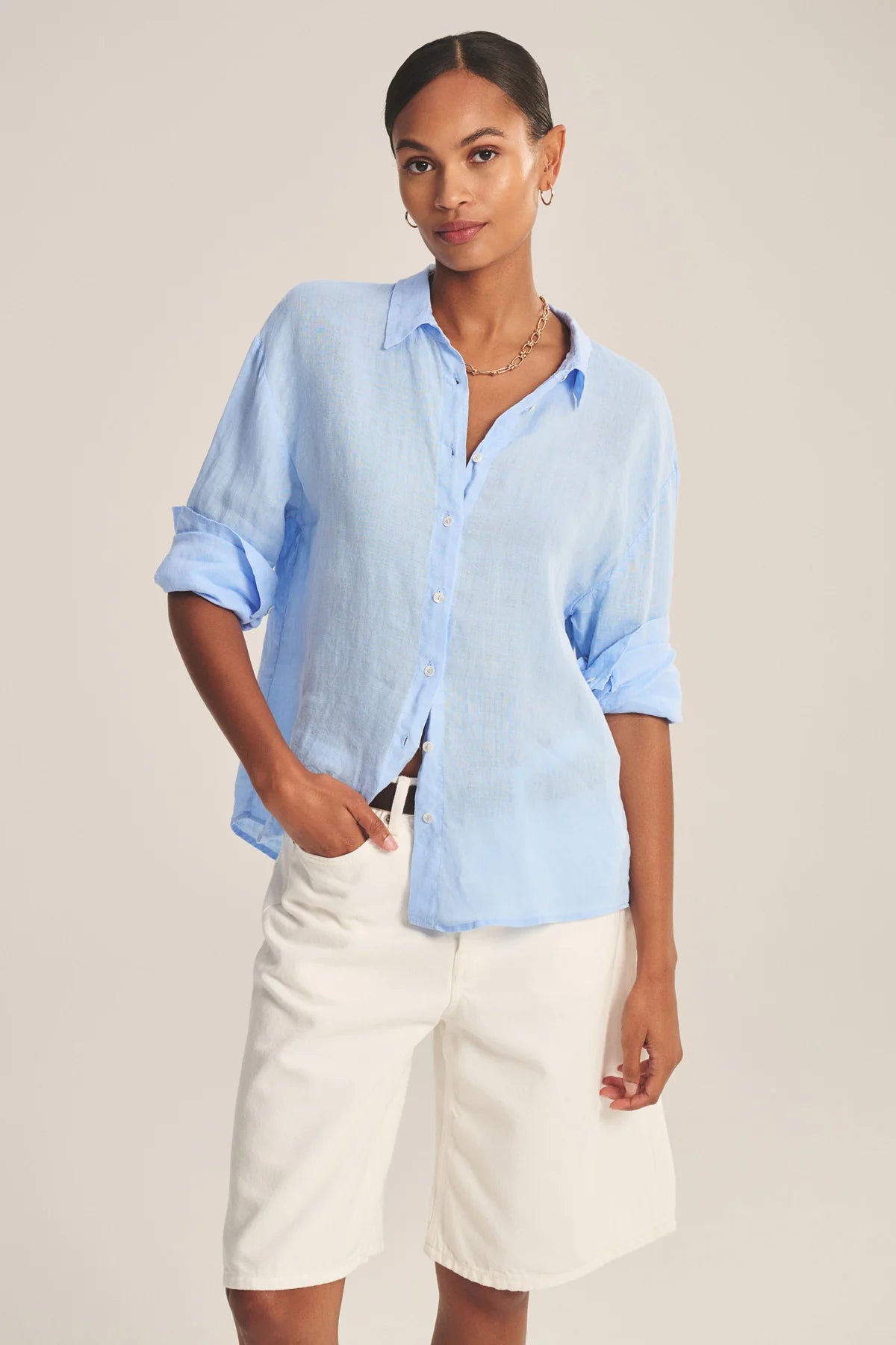 Velvet - Brighton - Woven Linen Button Up in Sailboat