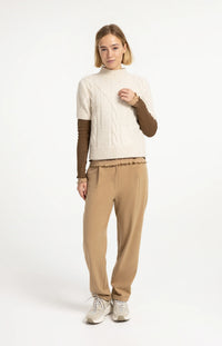 YAYA - Short Sleeve Cable Sweater in Off White Melange