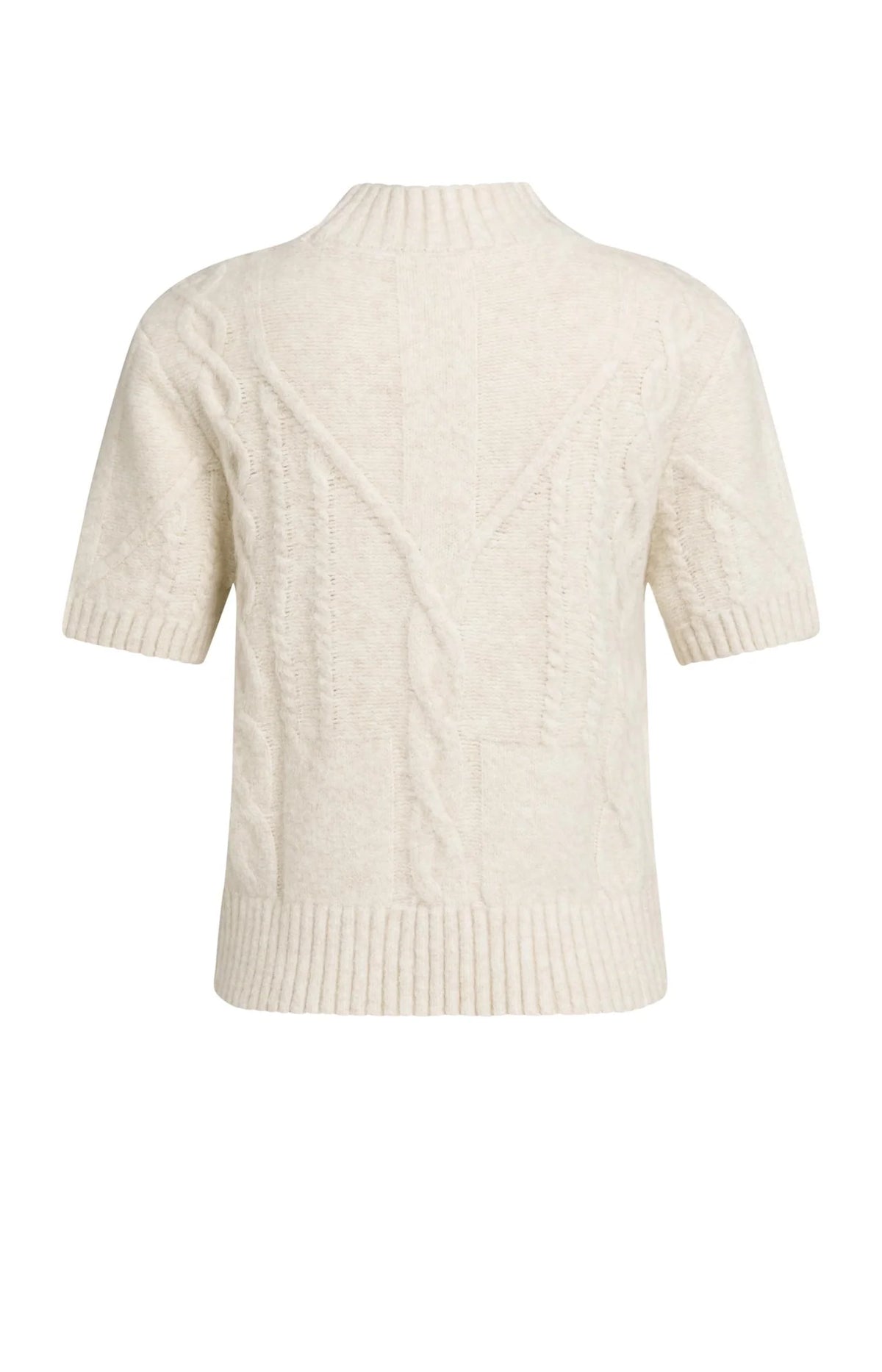 YAYA - Short Sleeve Cable Sweater in Off White Melange
