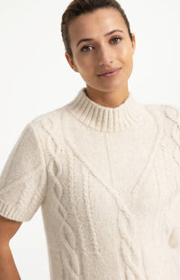 YAYA - Short Sleeve Cable Sweater in Off White Melange