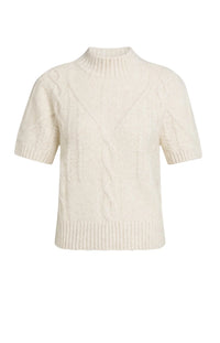 YAYA - Short Sleeve Cable Sweater in Off White Melange