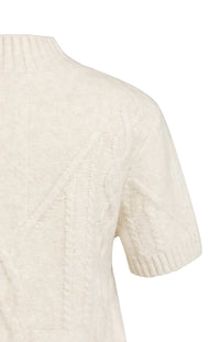 YAYA - Short Sleeve Cable Sweater in Off White Melange