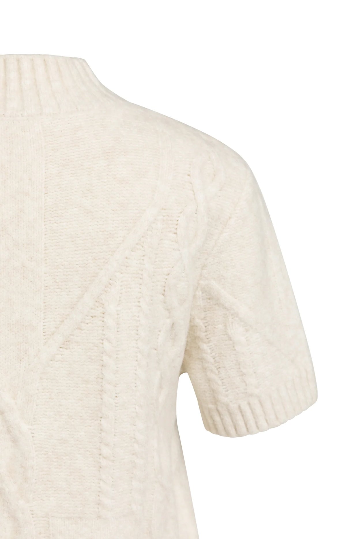 YAYA - Short Sleeve Cable Sweater in Off White Melange