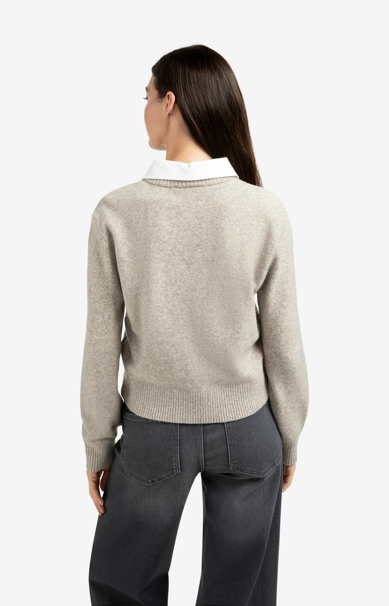 YAYA - Cardigan with Detachable Collar in Brownish Green