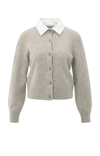 YAYA - Cardigan with Detachable Collar in Brownish Green
