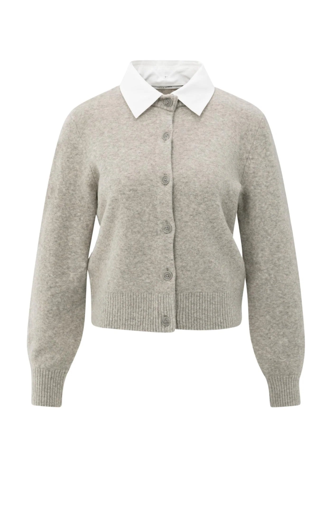YAYA - Cardigan with Detachable Collar in Brownish Green