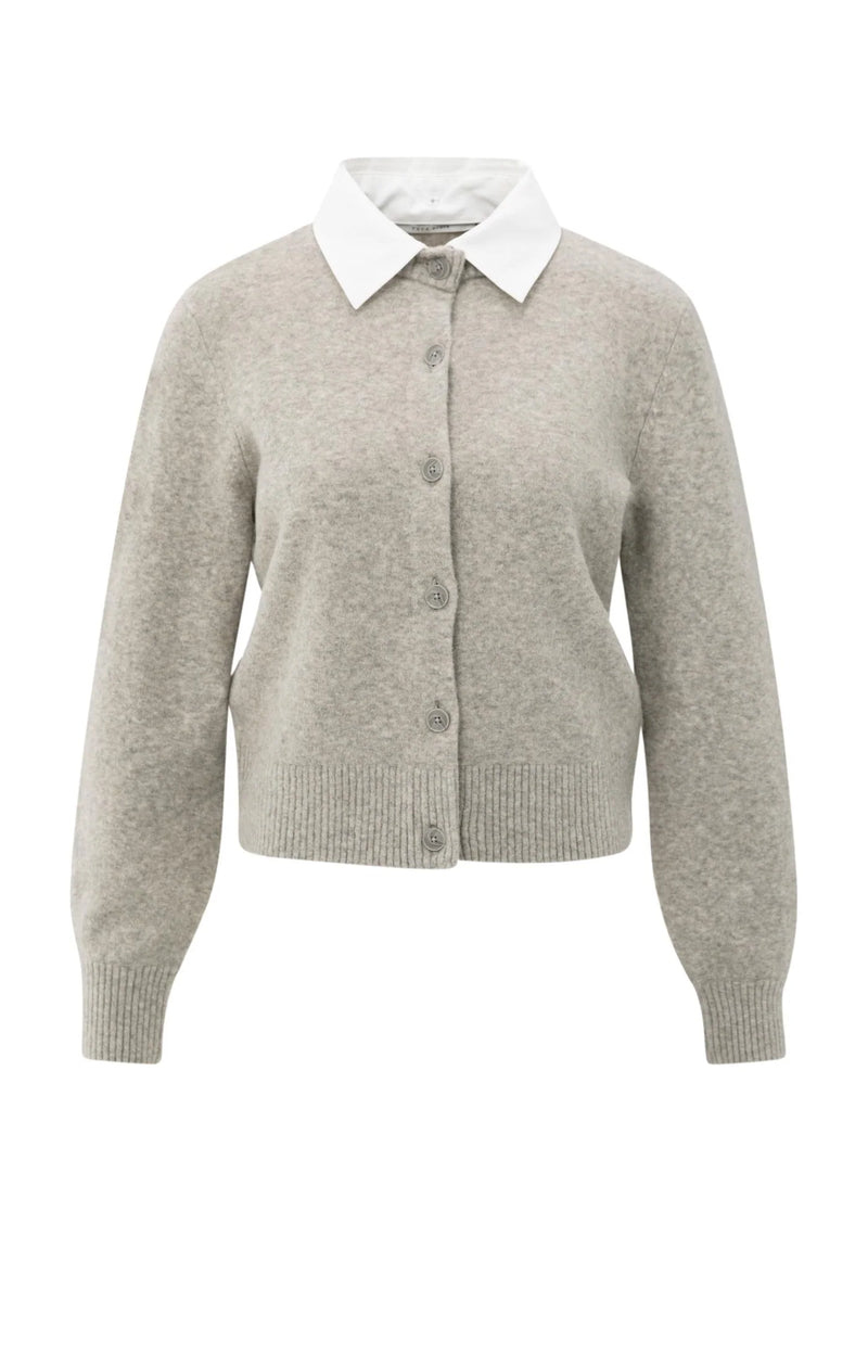YAYA - Cardigan with Detachable Collar in Brownish Green