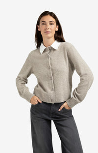 YAYA - Cardigan with Detachable Collar in Brownish Green