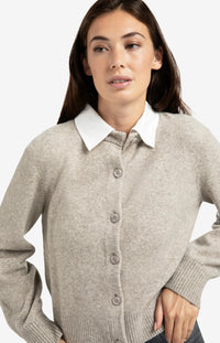 YAYA - Cardigan with Detachable Collar in Brownish Green