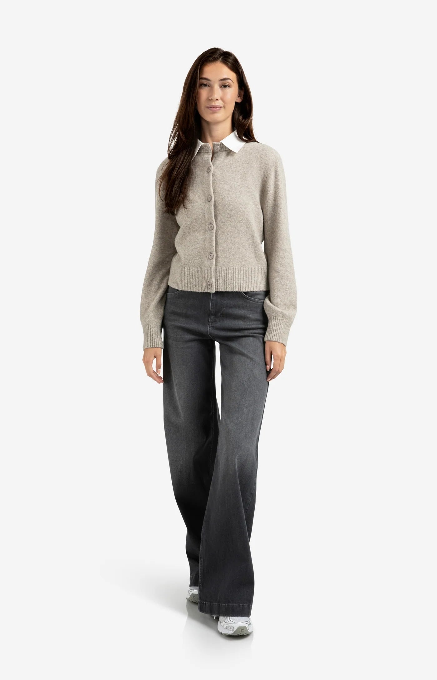 YAYA - Cardigan with Detachable Collar in Brownish Green