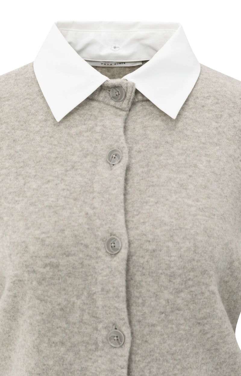 YAYA - Cardigan with Detachable Collar in Brownish Green