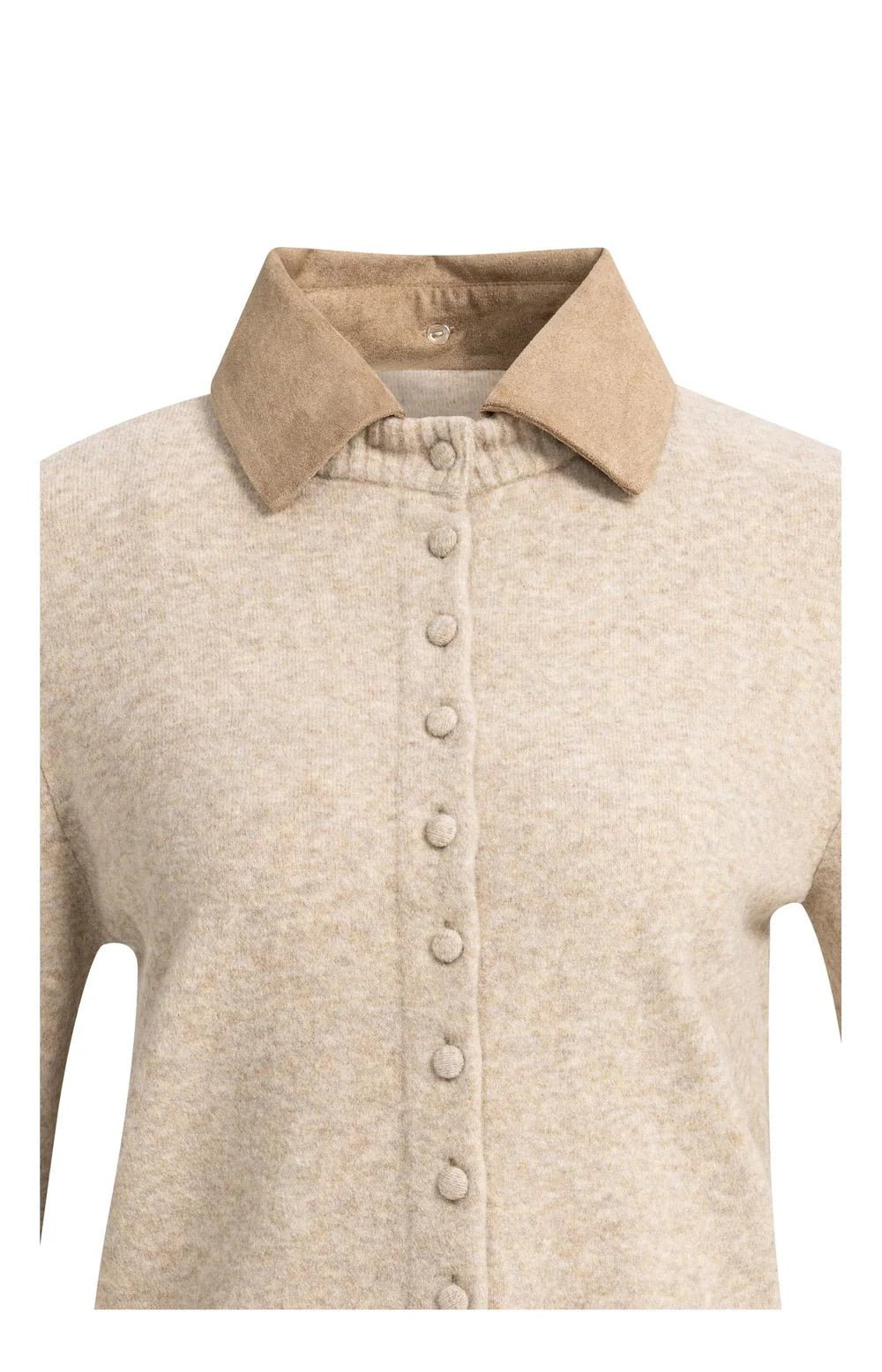 YAYA - Cardigan with Detachable Collar - Light Beige Melange