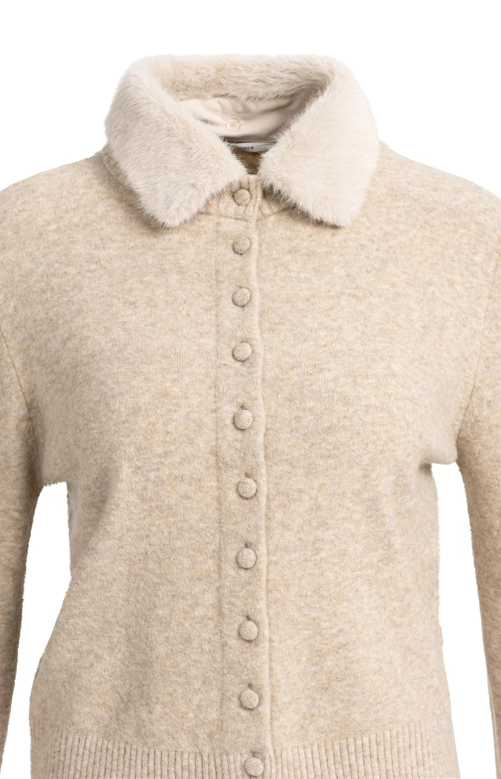 YAYA - Cardigan with Detachable Collar - Light Beige Melange