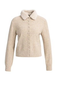 YAYA - Cardigan with Detachable Collar - Light Beige Melange