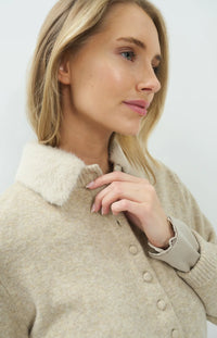 YAYA - Cardigan with Detachable Collar - Light Beige Melange