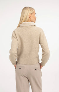 YAYA - Cardigan with Detachable Collar - Light Beige Melange