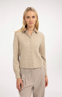 YAYA - Cardigan with Detachable Collar - Light Beige Melange