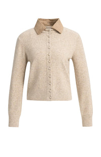 YAYA - Cardigan with Detachable Collar - Light Beige Melange
