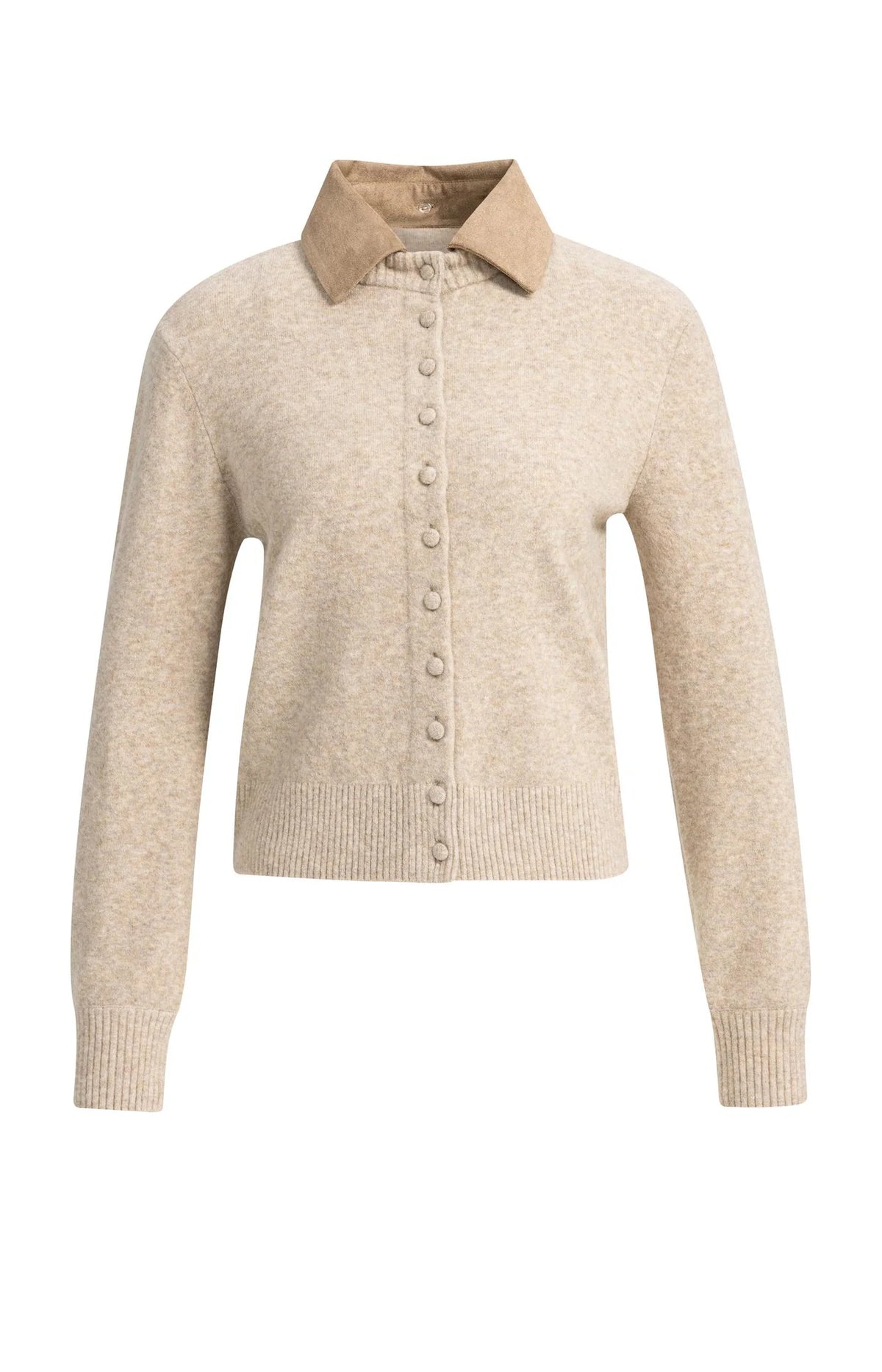 YAYA - Cardigan with Detachable Collar - Light Beige Melange