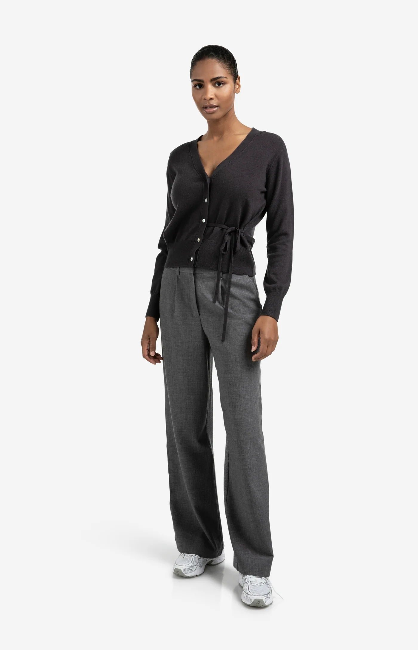 YAYA - Cardigan with Tie waist in Oyster Black