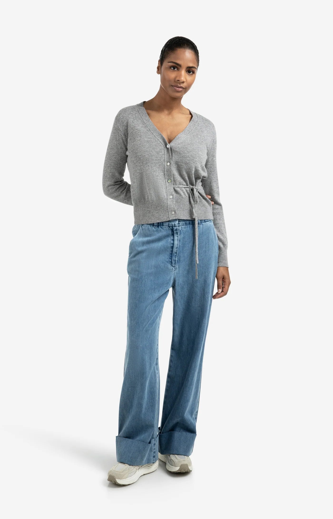 YAYA - Cardigan with tie waist in Medium Grey