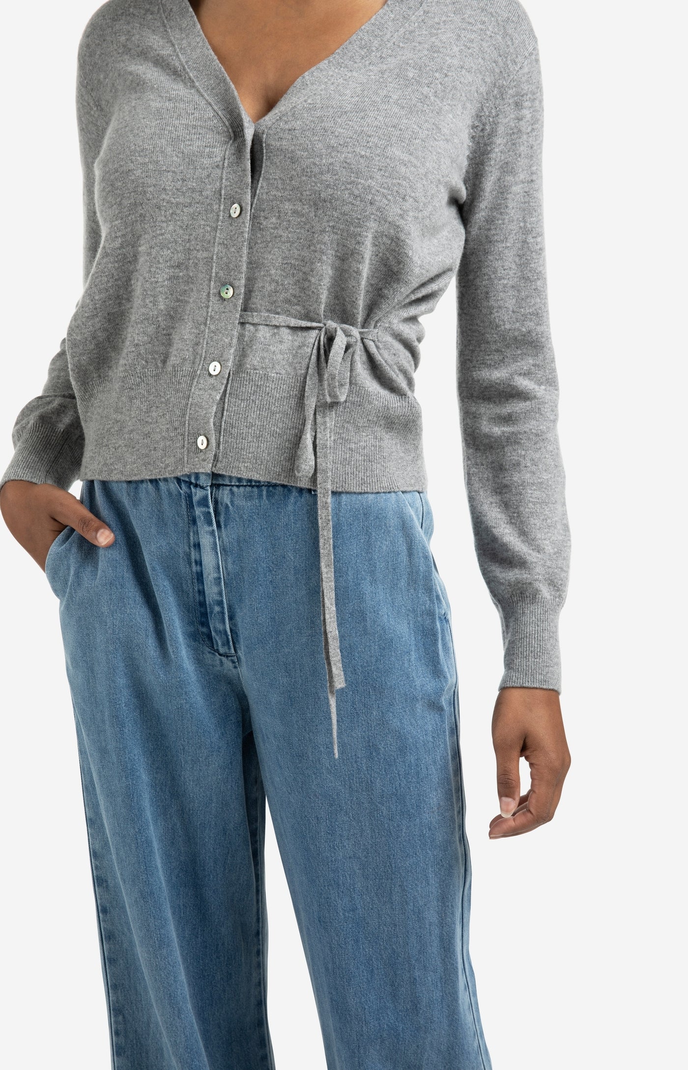 YAYA - Cardigan with tie waist in Medium Grey
