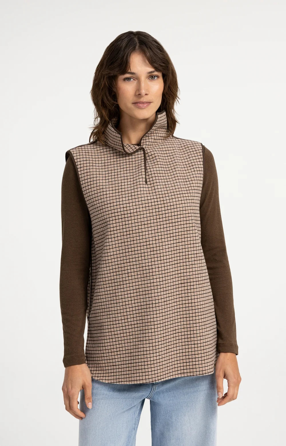 YAYA - Woven Check Wool mix spencer bodywarmer - Otter Brown