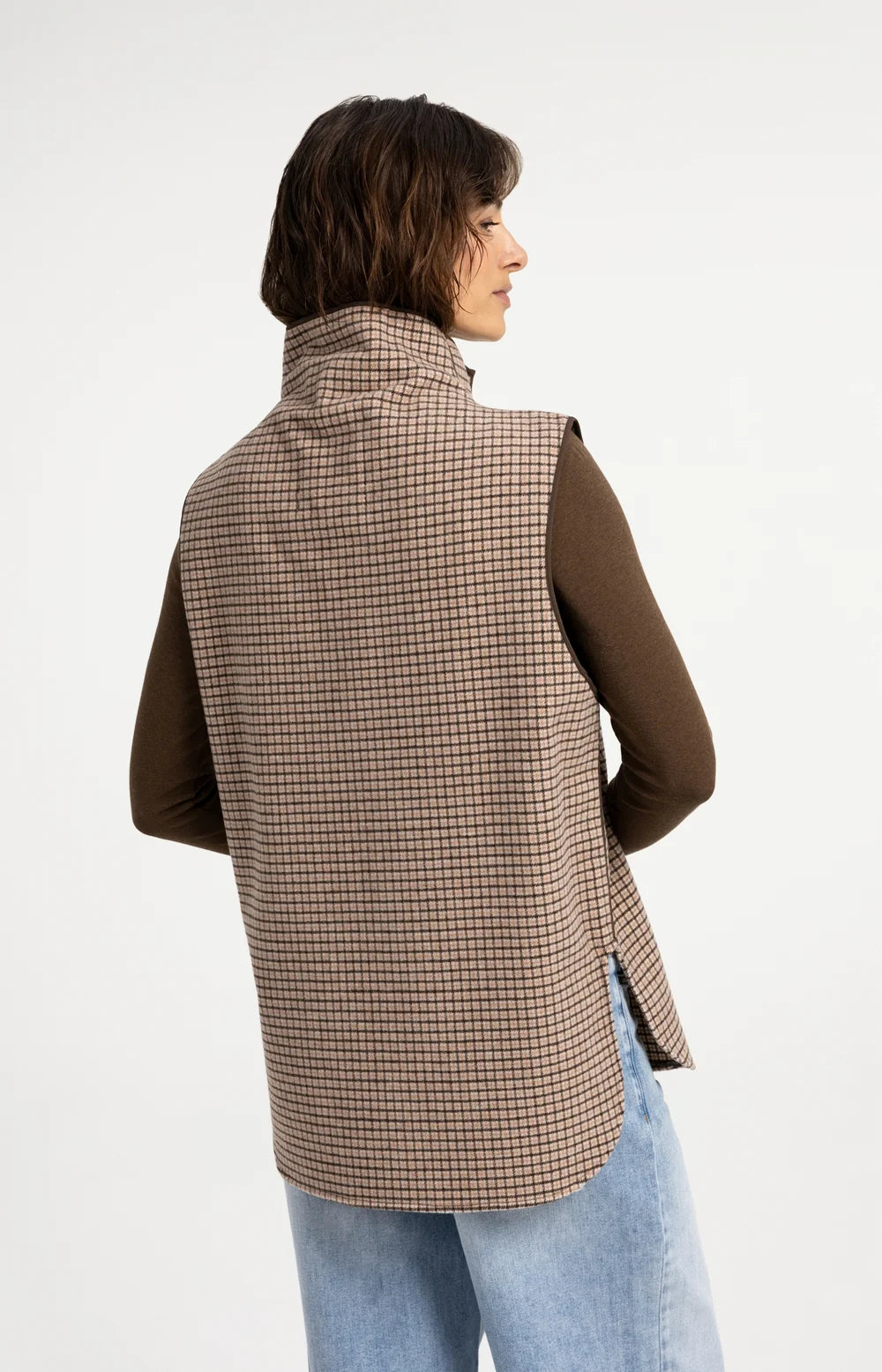 YAYA - Woven Check Wool mix spencer bodywarmer - Otter Brown