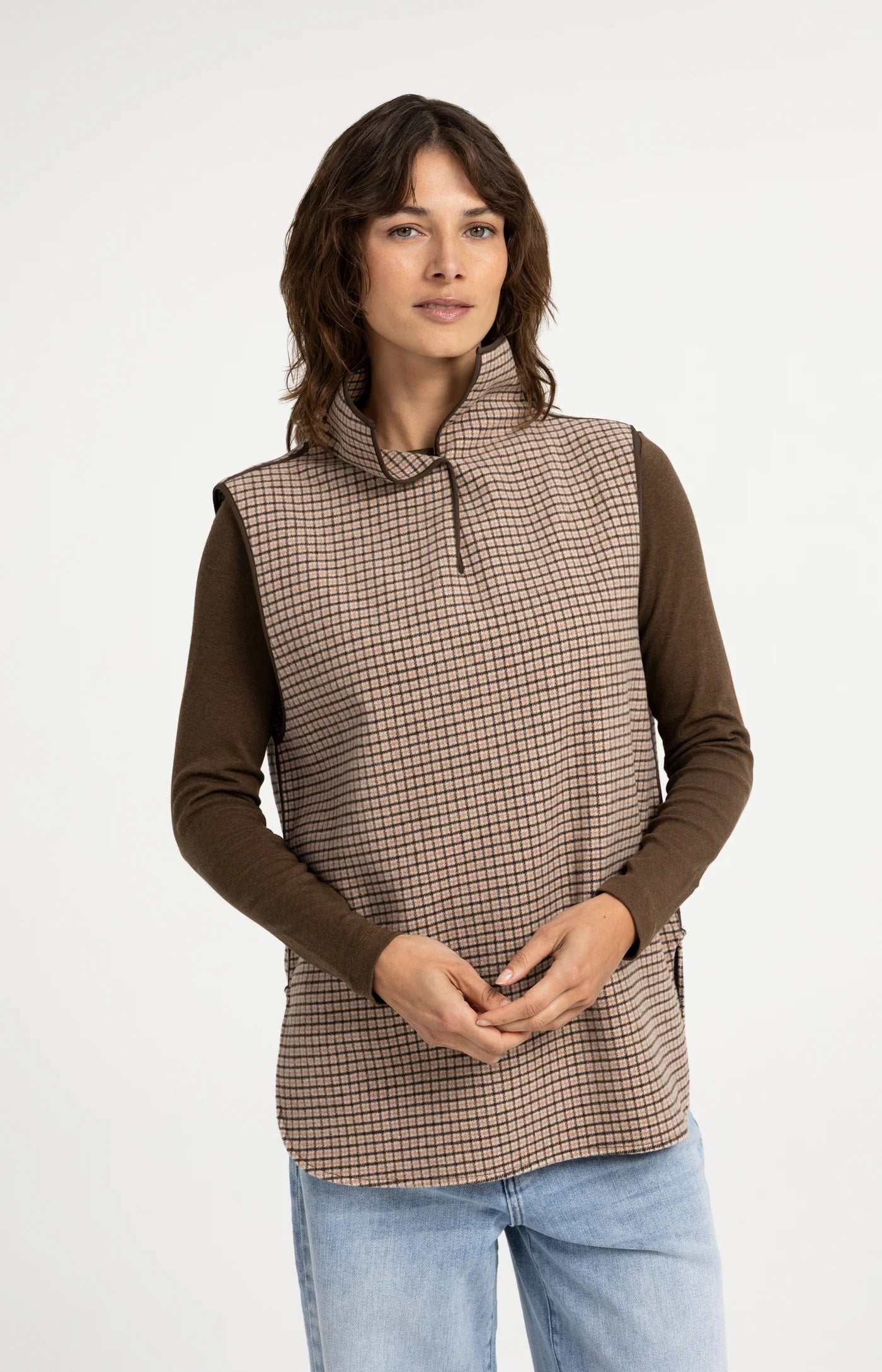 YAYA - Woven Check Wool mix spencer bodywarmer - Otter Brown