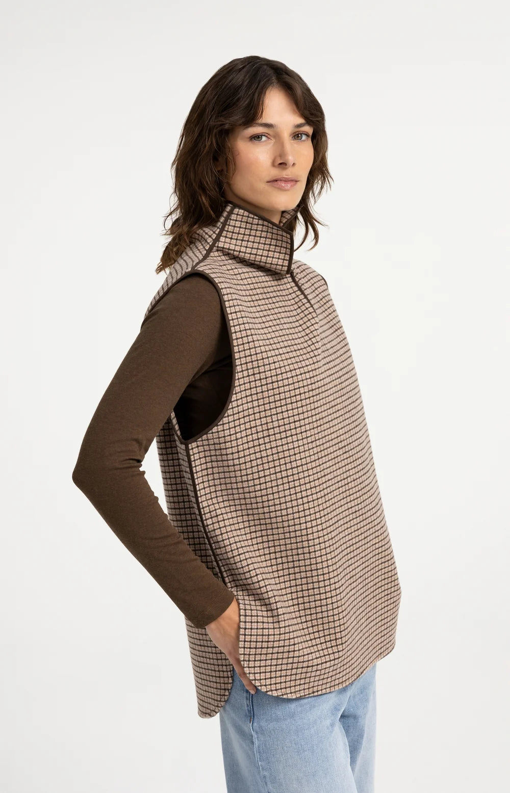 YAYA - Woven Check Wool mix spencer bodywarmer - Otter Brown