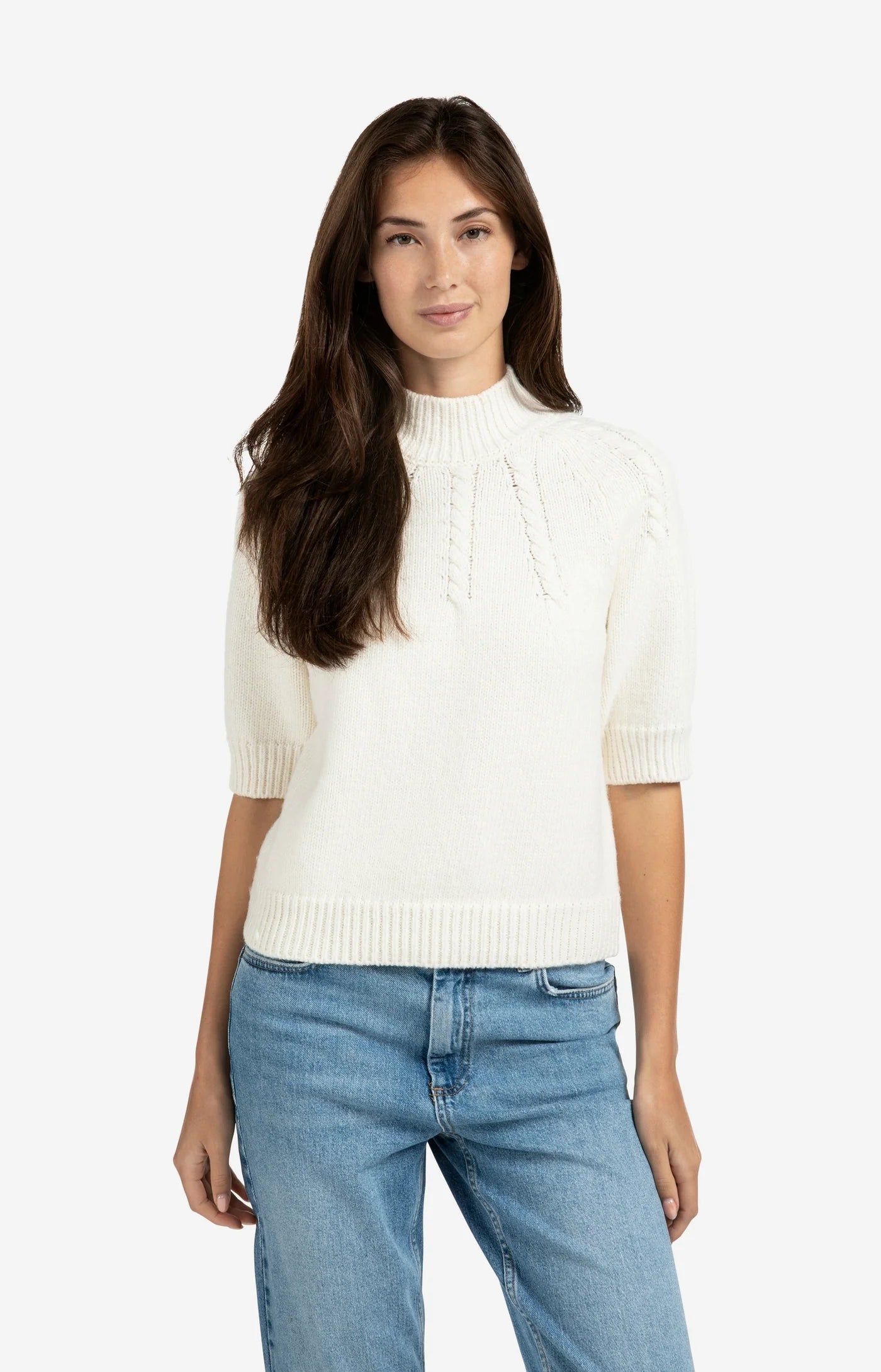 YAYA - Chunky knit sweater with cable details in Off White