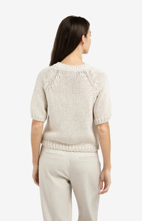 YAYA - Heavy Yarn Short Sleeve Sweater in Kit Beige