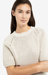 YAYA - Heavy Yarn Short Sleeve Sweater in Kit Beige