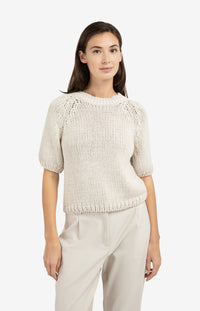 YAYA - Heavy Yarn Short Sleeve Sweater in Kit Beige