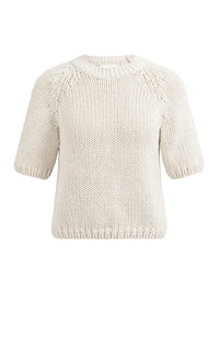 YAYA - Heavy Yarn Short Sleeve Sweater in Kit Beige