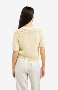 YAYA - Heavy Yarn Short Sleeve Sweater in Reed Yellow Dessin
