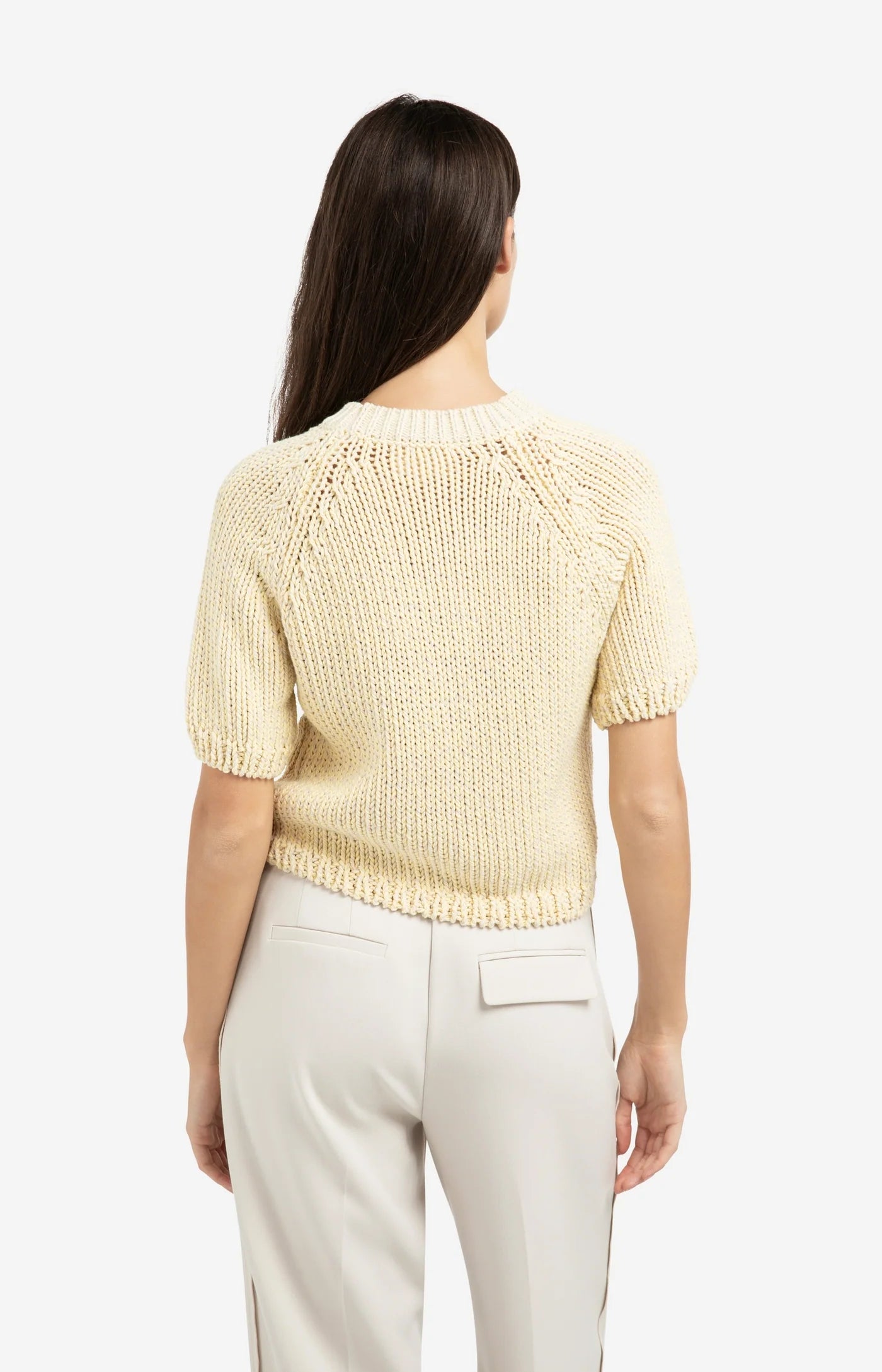 YAYA - Heavy Yarn Short Sleeve Sweater in Reed Yellow Dessin